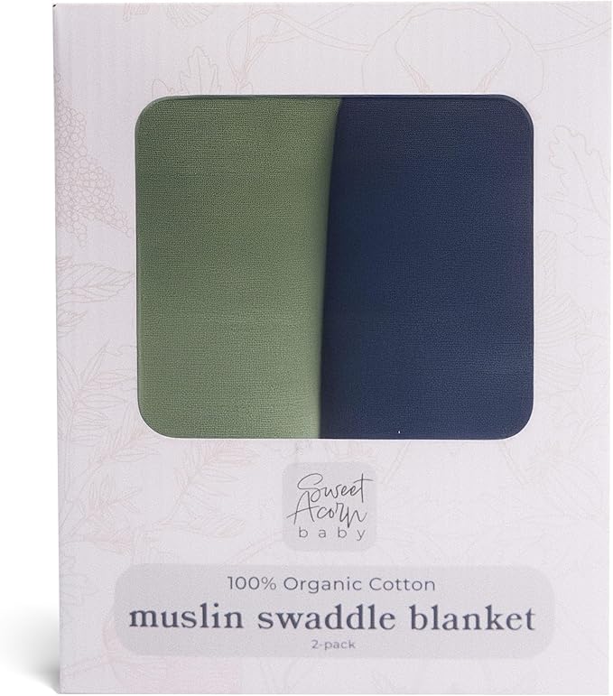 Muslin Swaddle Blanket ??Soft Cotton Muslin Baby Blanket for Newborns, Infants, and Toddlers, All-Season Comfort Baby Essential - Green, Blue