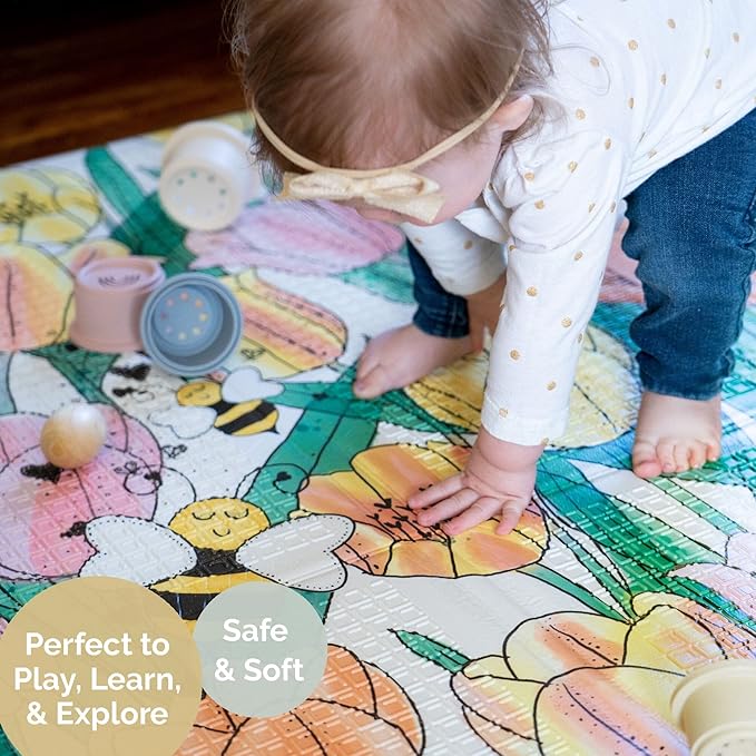 JumpOff Jo Foldable Foam Play Mat ??Large Waterproof Baby & Toddler Activity Floor Mat, Double-Sided 70 x 59 Inch Play Surface