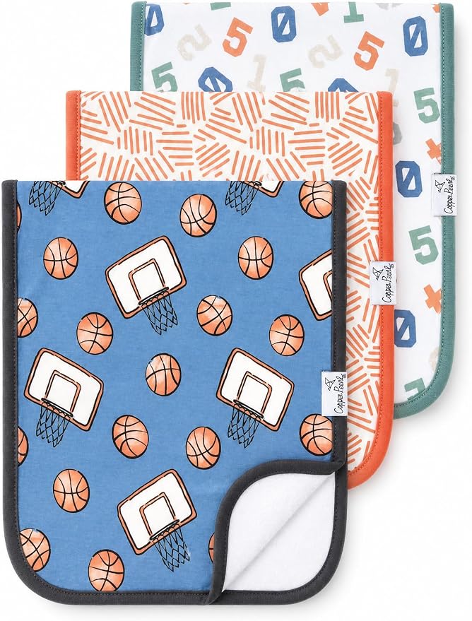 Copper Pearl Premium Baby Burp Cloths - 3-Pack Large Cotton Burp Cloths, Extra Soft Spit Up Rags with 3 Absorbent Layers, Perfect for Baby Boy and Baby Girl Gifts (21" x 10" Size, Dunk Set)