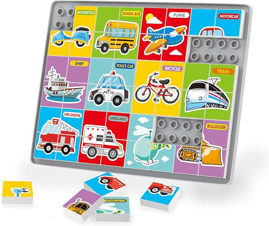 Puzzles Blocks for Toddlers 3 4 5 Year Old, Kids Learning Educational Montessori Toys Preschool Learning Puzzles for Toddlers 3-5 Toy Gift for Kids Boys Girls (Vehicles)