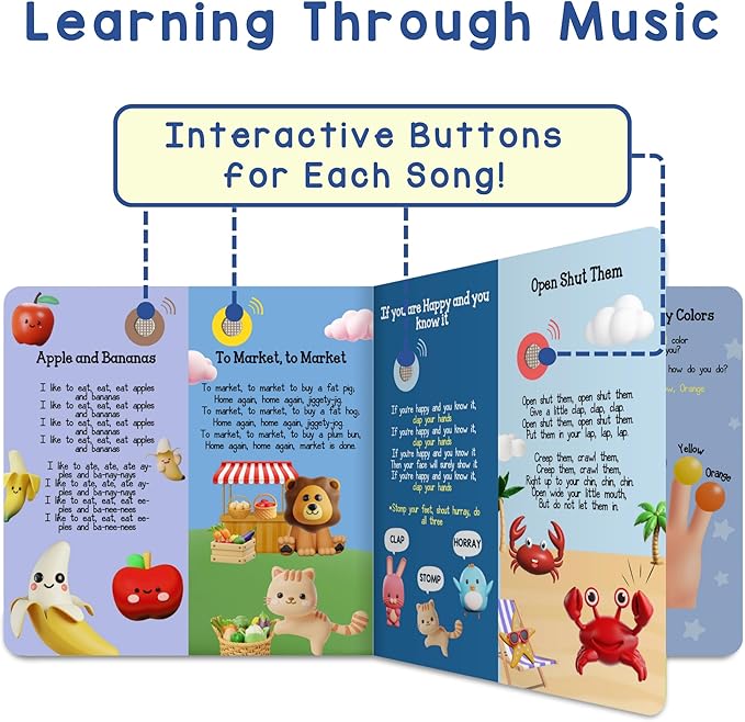 LEARNING BUGS Fun Favorite Nursery Rhymes ??Sing Along with 28 Nursery Rhymes, Musical Books for Toddlers, 28-Button Music Book, Musical Toys for Toddlers 1-3