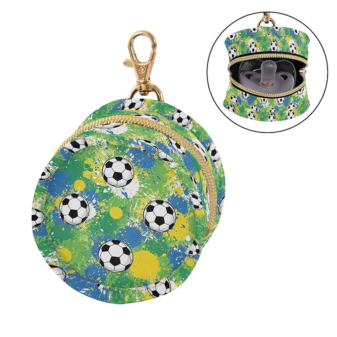 Soccer Colorful Splatter Print Pacifier Holder Case for Diaper Bag Portable Travel Pacifier Storage Case with Clip Newborn Baby Pouch for Outdoor Purse Baby Boys Girls