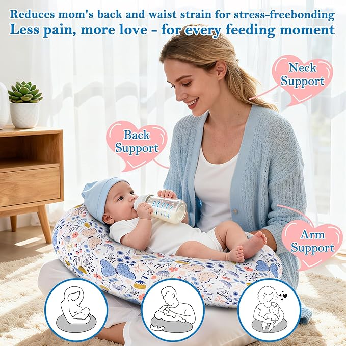 Nursing Pillow ??Ergonomic Breastfeeding & Bottle Feeding Support, Standard Size, Breathable with Washable Cover, Hypoallergenic, Ideal for Tummy Time and Sitting Support