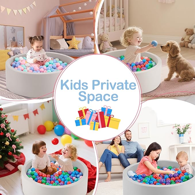 47.2" x 15.7" Foam Ball Pit for Toddlers, Baby Round Balls Pool for Babies 1-3, Kids Play Ball Pits for Boys and Girls, Balls Not Included, Grey