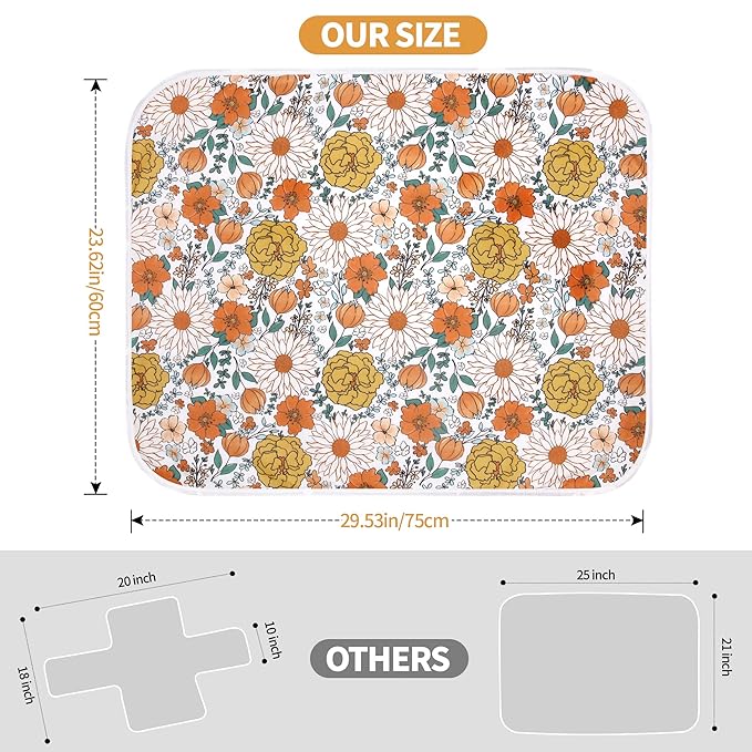Baby Changing Pad, Diaper Changing Mat for Dresser, Changing Table, Travel, 100% Cotton Surface, Breathable & Waterproof, Shower Gift for Newborn Girls, Extra Large 24" x 30" Daisy Flower