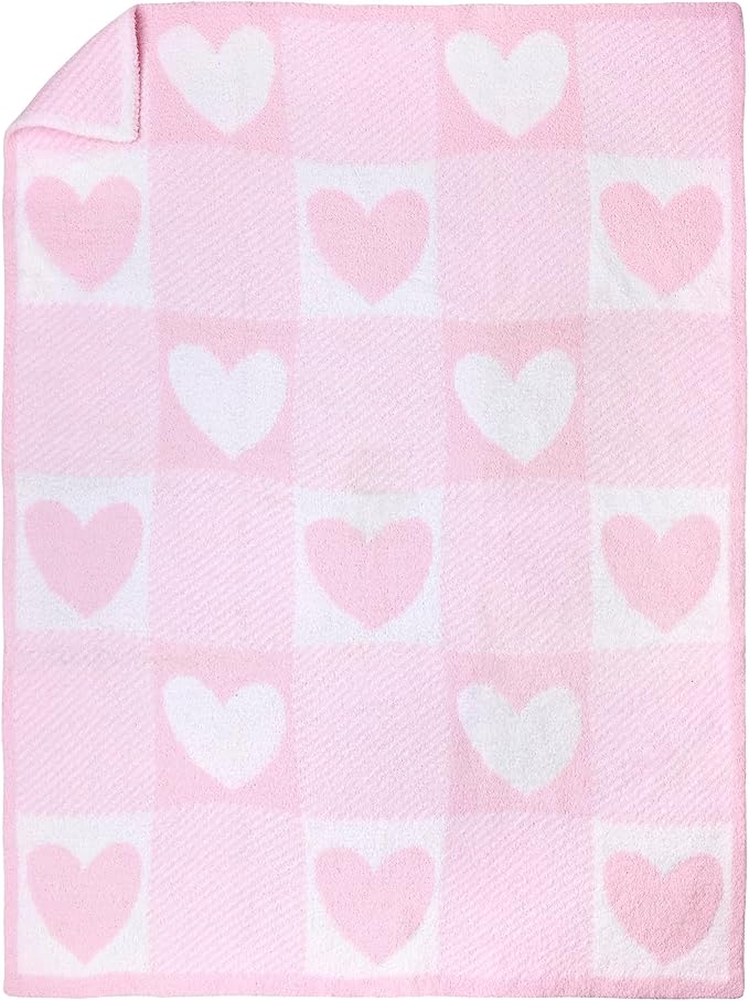 Soft Chenille Jacquard Baby Blanket, Hearts, 30 in. x 40 in., Pink and White Patchwork