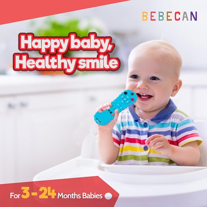 BEBECAN Silicone Remote Teething Toy for Baby – Safe Rubber Remote Chew Toy for Baby 3-24 Months, TV Remote Baby Toy Teether Remote Control Shape (Pink)