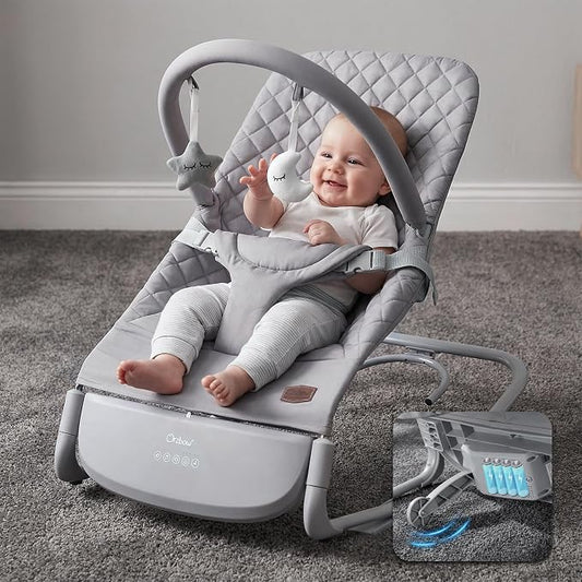 Orzbow Electric Baby Rocker & Toddler Chair, 3-Speed Auto-Rock, Up to 40lbs | Timer 30/60Min, 8 Soothing Melodies, 3 Recline Positions, 5 Volume Levels, Battery or Plug-In Powered, Machine-Washable Cover