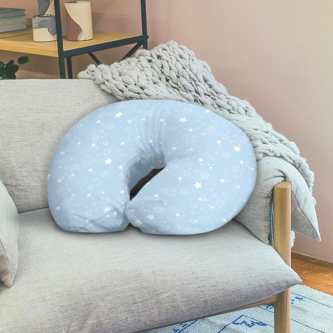 Newborn Pillow Cover for Nursing Replacement Pillow Covers for Boppy Crescent-Shaped Breastfeeding Pillow Soft & Replace Newborn Lounger Cover - Blue Stars