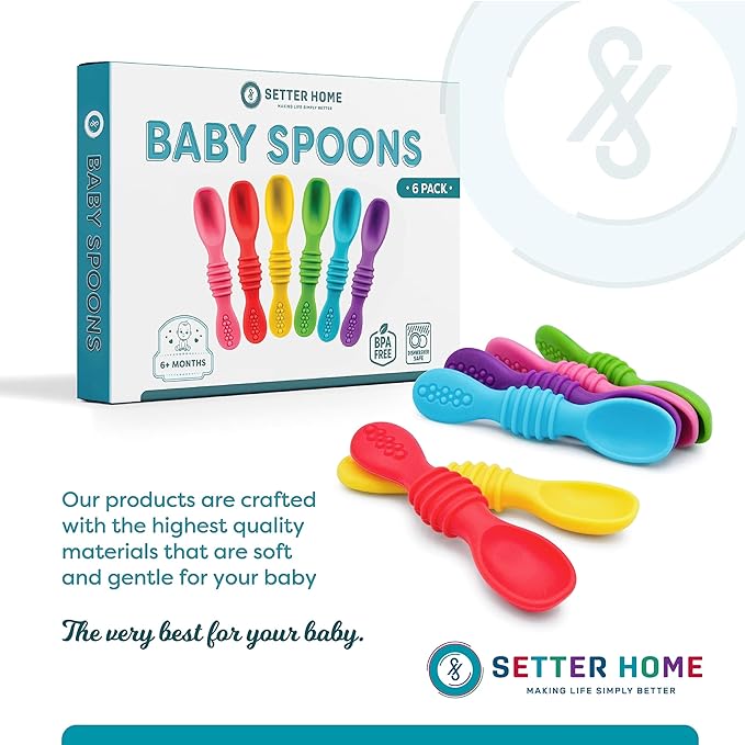 Premium Silicone Baby Spoons set - 6 Pack,Baby spoon self feeding Training Spoons for Infants & Toddler, First Stage Chewable Baby Led Weaning Utensils, BPA Free, baby feeding essentials