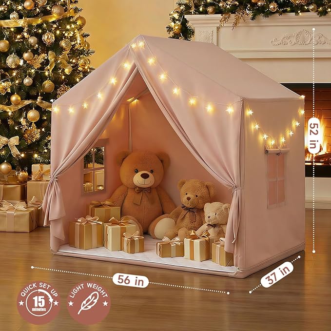 Sisticker Kids Play Tent Indoor with Mat - Large Toddler Tents Playhouse Girls Boys, Teepee Tent Inside for Birthday Gifts Toys (Brown)
