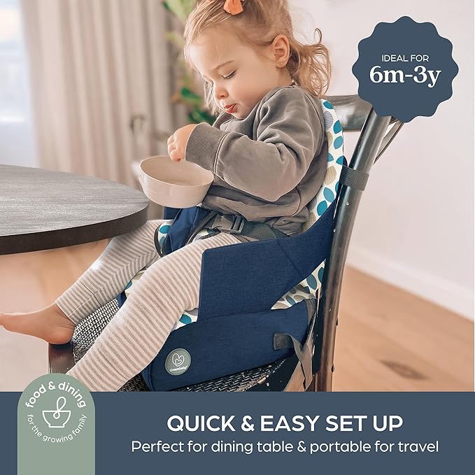 Dreambaby Grab ?˜N Go Kids Booster Seat ??Portable Travel Toddler High Chair for Dining (6M-3Y) with Storage & Shoulder Strap ??Lightweight and Compact
