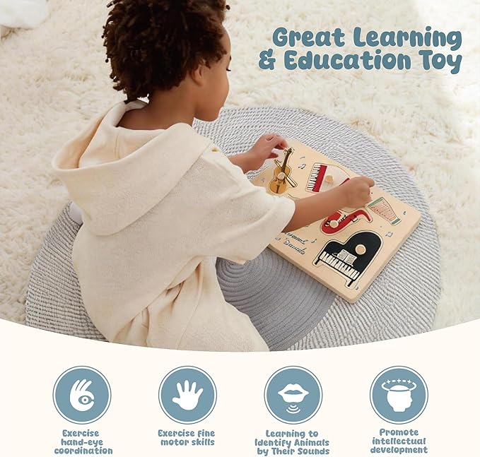 Freniland Musical Instruments Sound Puzzle for Toddlers, Wooden Music Sound Puzzle, Montessori Educational Toy for 18M+