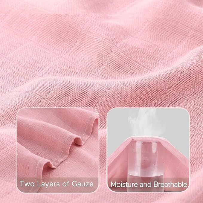 Momcozy Muslin Swaddle Blankets, 4 Pack Breathable and Skin-Friendly Baby Blanket, Baby Swaddle Shower Gifts & Baby Registry Essentials, Large 47"x47", Pink Blue