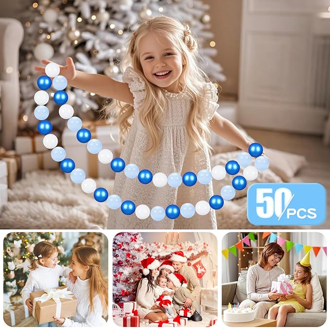 GOGOSO Ball Pit Balls for Toddler, Baby Plastic Playballs Kids Soft Pastel Pelotas Non-Toxic BPA-Free Pearl Blue+Light Blue+White 50 Balls