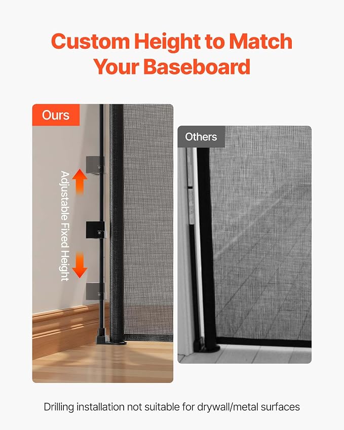 VEVOR Retractable Baby Gate, Extends to 122 inch Extra Wide, 31.3 inch Tall, with Reinforced Fiberglass Strips, Avoids Crawling Through, Mesh Dog Gate for Decks, Doorways, Garages, Indoor, Black
