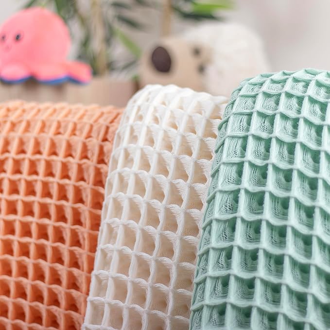 100% Cotton Waffle Weave Baby&Kids Blanket, Deep Textured, Thermal, Breathable, Three Dimensional, Ultra Soft, All Seasons, Unisex, Luxury, Swaddling Blanket (Green)