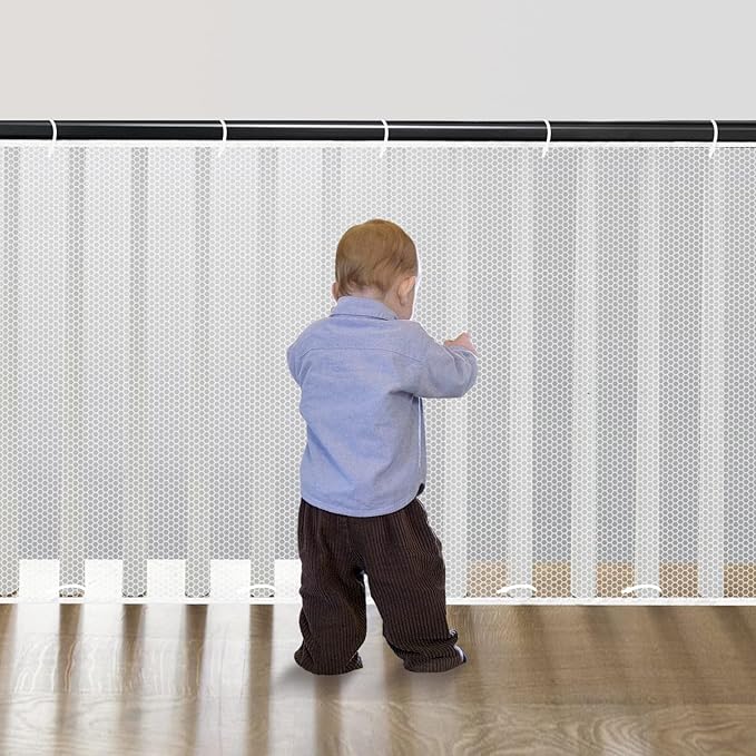Cupount Banister Guard for Baby - 10ft x 3.3ft White Safety Mesh Netting for Pets and Kids - Stair Railing Cover for Home