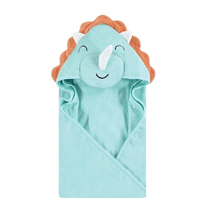 Hudson Baby Unisex Baby Cotton Animal Face Hooded Towel, Triceratops, One Size