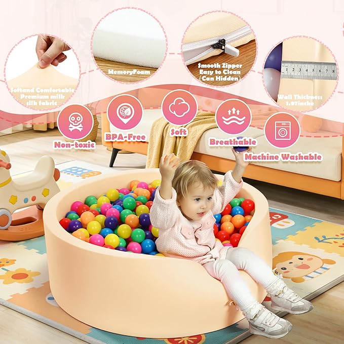 Foam Baby Ball Pit 35.4"x 11.8" for Toddlers, Soft Round Kiddie Playpen Ball Pool for Kids with Soft Memory Sponge for Babies Indoor Game(Balls not Included) Mocha 35.4IN