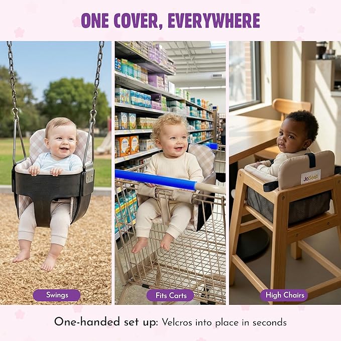 Shopping Cart Seat Cover for Baby, High Chair & Grocery Seat Protector, Padded Chair Covers for Restaurant Seats, Unisex Machine Washable Grocery Cart Liner & Swing Insert ??Beige Checkered