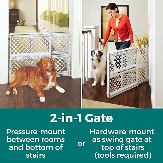 MYPET Universal Pet Gate: 26??- 42??Wide Dog Gate for Doorways with Pressure Fit or Swinging Door Hardware Mounting Types Included: 26" Tall; Gray
