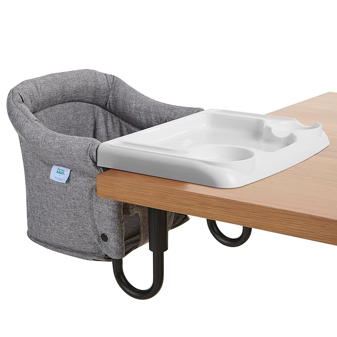 Evolur Clamp-On Comfort Table Chair, Portable Clip-On High Chair for Babies & Toddlers (6??6 Months), Removable Washable Seat Cover, Dishwasher-Safe Tray, Foldable Design with Carry Bag ??Gray