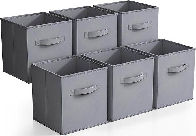 Sorbus Storage Cubes - 11 Inch Foldable Fabric Baskets for Organizing Pantry, Closet, Shelf, Cubby - 6 Grey Collapsible Cloth Storage Bins with Handle for Home, Bedroom