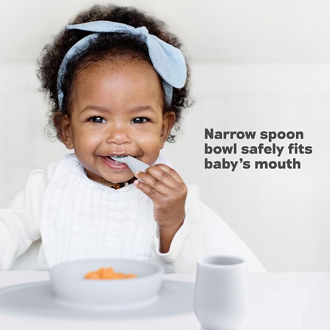 ezpz Kit 2: Learn to Eat and Drink (Pewter) - Tools to Help Your Baby Practice Chewing, Sipping, and Self-Feeding - Start Solids + Baby-Led Weaning Safely - Shower Essentials & Gifts