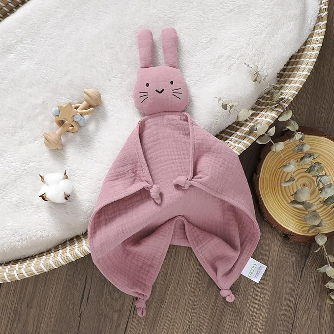 Organic Cotton Bunny Loveys for Babies,Newborn Baby Lovey Security Blanket,Lovies for Babies New Born Baby Unique Neutral Gifts Boys and Girls (Bunny-Baby Pink)
