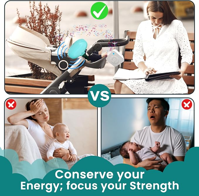 SensaRocker 2-in-1 Baby Stroller Rocker & Portable Sound Machine, Hands-Free Soothing with 5 Speeds, 9 Sounds, Night Light, Rechargeable, 2 Mounts for Strollers, Bassinets & Car Seats