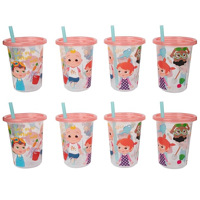 The First Years Cocomelon Take & Toss Toddler Straw Cups - Spill Proof Toddler Sippy Cups with Snap On Lids and Straws - Kids Feeding and Party Supplies - 10 Oz - 8 Count