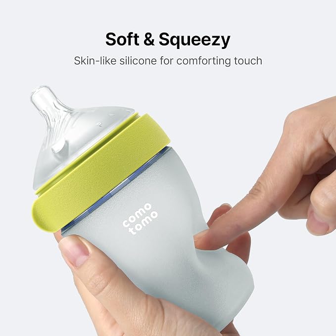 Silicone Baby Bottle Set for Newborn & Baby – Comotomo Gen 2 Feeding Bundle with 5oz & 8oz Anti Colic Baby Bottles (Green) + Fast Flow Replacement Nipples – Breast Like Bottle Feeding