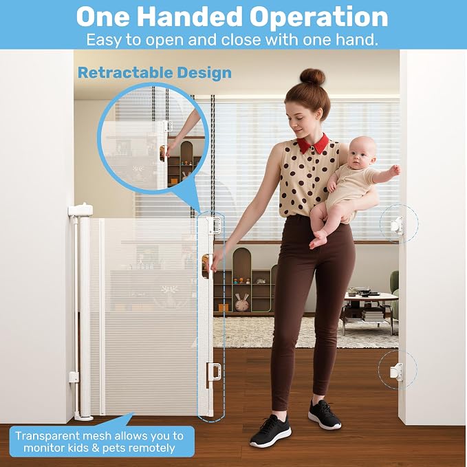 Baby Proof Me Retractable Baby Gate for Stairs & Doorways - 71” Wide Mesh Safety Gate for Toddlers, Dogs & Pets - Indoor/Outdoor Retractable Dog Gate for Hallways, Deck, Porch - Easy Installation