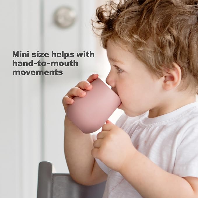 ezpz Mini Cup + Straw Training System (Blue) - 9 Months+ - 100% Silicone Training Cup for Infants + Toddlers - Designed by a Pediatric Feeding Specialist