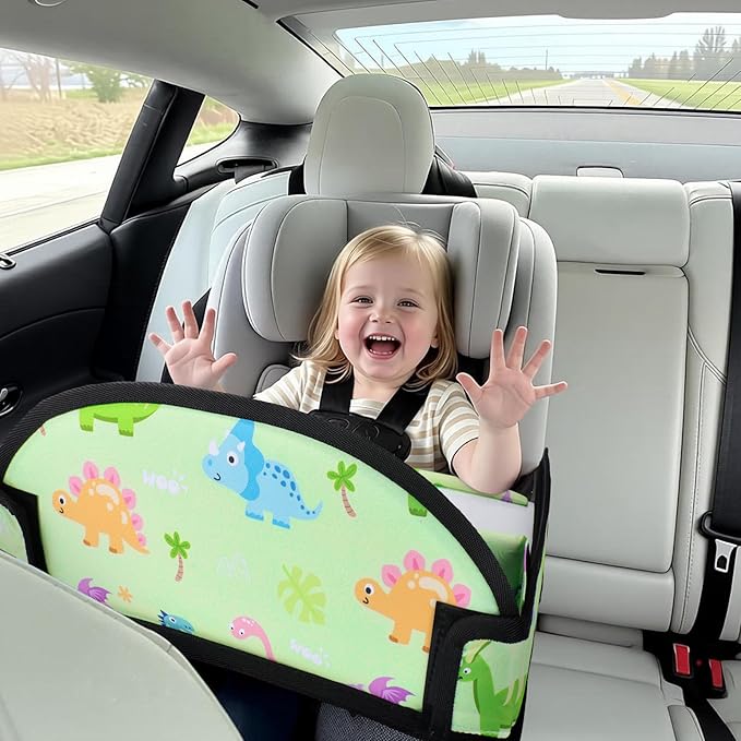 3PCS Kids Travel Tray for Airplane - Toddler Car Seat Table Tray, Road Trip Essentials for Boys & Girls, Carseat Lap Desk for Kids Road Trip Activities (Pink/Green-/Purple)