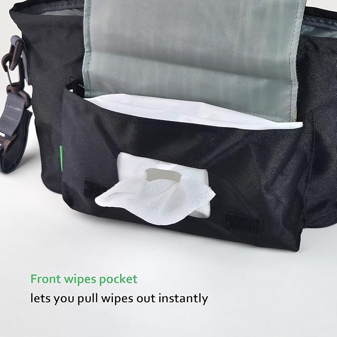 carrotez Universal Stroller Caddy ??Large Capacity Organizer with Cup Holders & Front Wipes Pocket