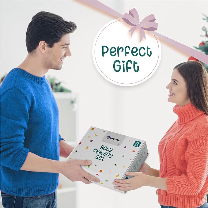 TEAMKO® Silicone Baby Feeding Set: Bamboo Baby Plate and Bowl, Bib, Utensils, Cup & Placemat - Bamboo Kids Plates - Ideal for Baby Led Weaning + Nutritional Guide