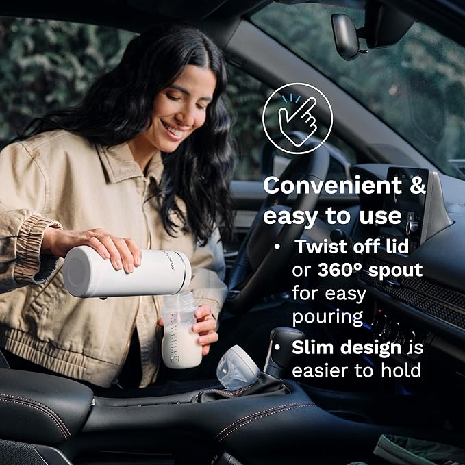 Baby Brezza Portable Warmer – 3X Faster Baby Bottle Warming - Travel Breastmilk and Formula Warmer - Safe, Even Heating - Up to 9oz - No Adapters, White