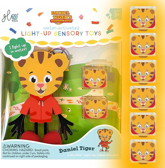 Glo Pals Water Daniel Tiger Activated Light-Up Sensory Bath Toy Character and Vibrant Cubes for Bathtime and Sensory Play, Pack of 6