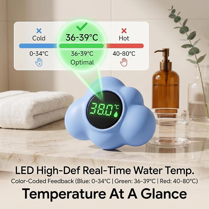 Bath Water Thermometer, Digital Baby Bath Thermometer, 3-Color Temperature Alert Floating Cloud Shape for Newborns, Yellow, Water, Baby
