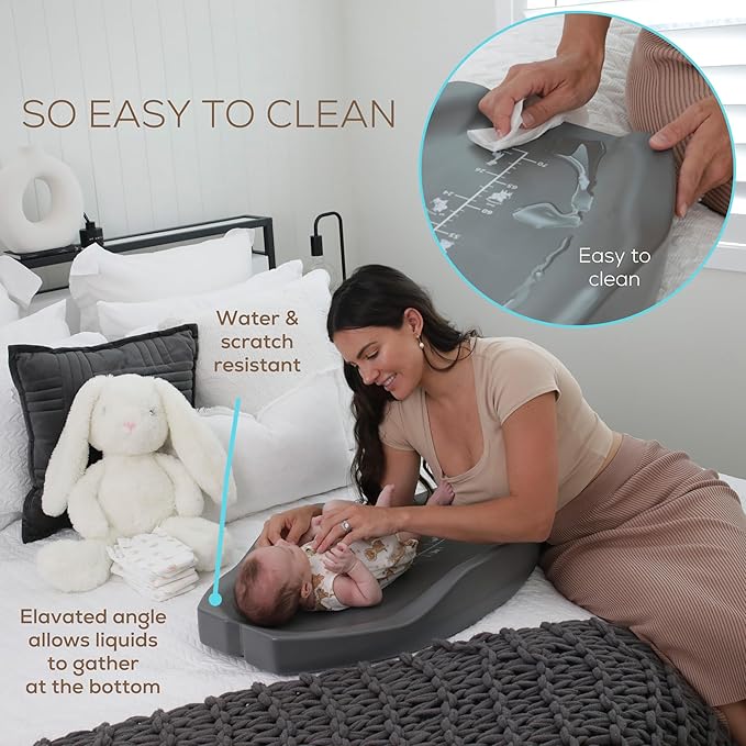 Apricity Baby Diaper Changing Pad ??Waterproof Wipe-Clean Foam Changing Mat with Raised Sides, Non-Slip Base & Portable Design, Extra-Large 31.5??× 19.7??for Newborn to Toddler (Grey)