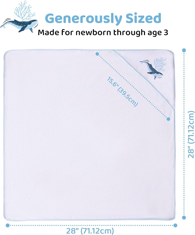 Mooreeke Baby Towel with Hood for Boys Blue Ocean Bath Towel for Babies Ultra Soft Absorbent 3 PCS Baby Towels and 3 PCS Washcloths for Newborn Essentials