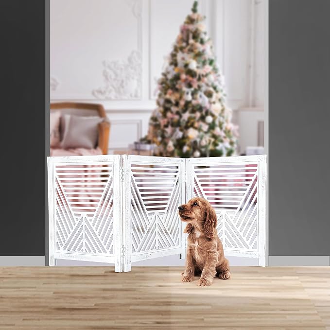 Lightnpro Rustic Wooden Pet Barrier – Portable Freestanding Dog Gate, Foldable Indoor Safety Fence for Small Pets, Decorative Room Divider for Stairs, Doorways & Hallways – 24x54 Inch Antique Finish