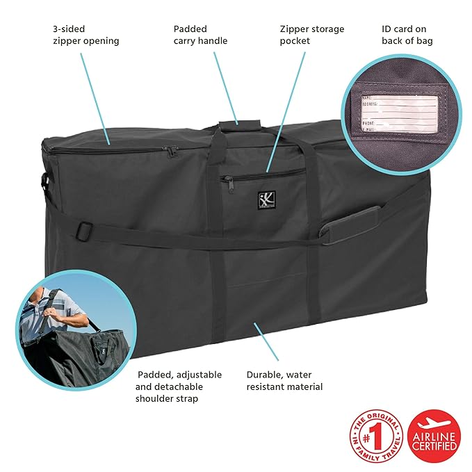 J.L. Childress Standard & Dual Stroller Bag - Travel Bag for Airplane, Fits Most Single & Double Baby Strollers, Airport Accessories for Gate or Baggage Check, Adjustable Strap - X-Large, Unpadded