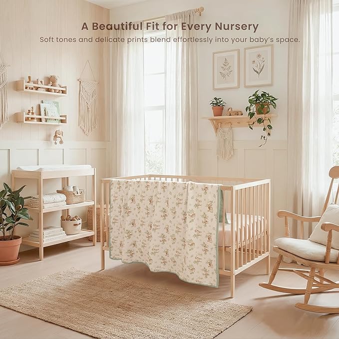 Konssy Muslin Baby Blankets for Girls Boys 47"x47", 100% Cotton Crib Blanket for Infant Toddler, Super Soft and Lightweight Nursery Swaddling Wrap (Woodland)