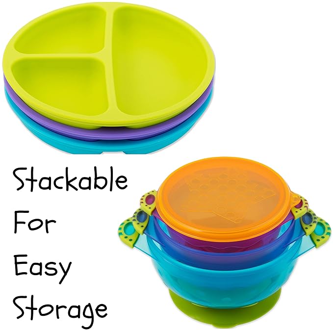 EVLA'S Silicone Plates & Baby Bowls Set, Suction Bowls with Lids and Divided Plates, Unbreakable, Easy-to-Clean Feeding Set for Growing Babies and Toddlers