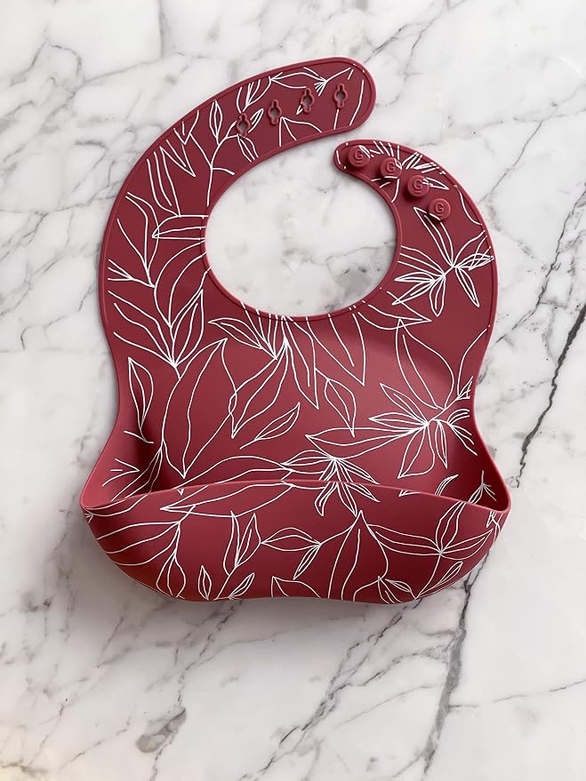 Goobie Baby Silicone Baby Bib with Food Catcher - Adjustable Waterproof Feeding Bib for Babies and Toddlers 4 to 36 Months in Stylish Colors for Girl and Boy - Modern, Soft, Easy to Clean (Foliage)