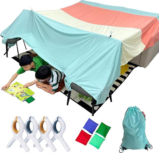 Magic Fort Building Kit for Kids - Large Lightweight Blanket Fort Making Kit Clips with CPC Certification - Portable Playhouse Play Tent Fort - Indoor/Outdoor Girls/Boys Toys Ages 4-5 6 7 8-12