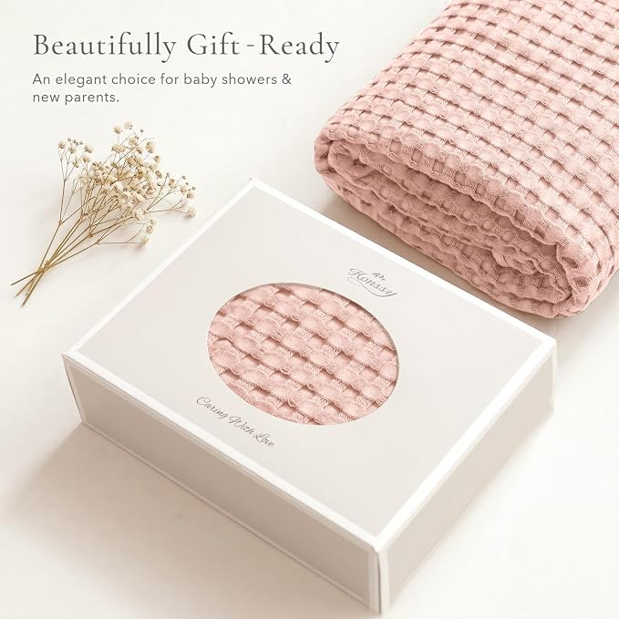 Konssy Waffle Baby Blanket - Soft & Cozy Nursery Swaddle Blanket, Lightweight Toddler Throw for Boys & Girls, Ideal for Wrapping(Pink)